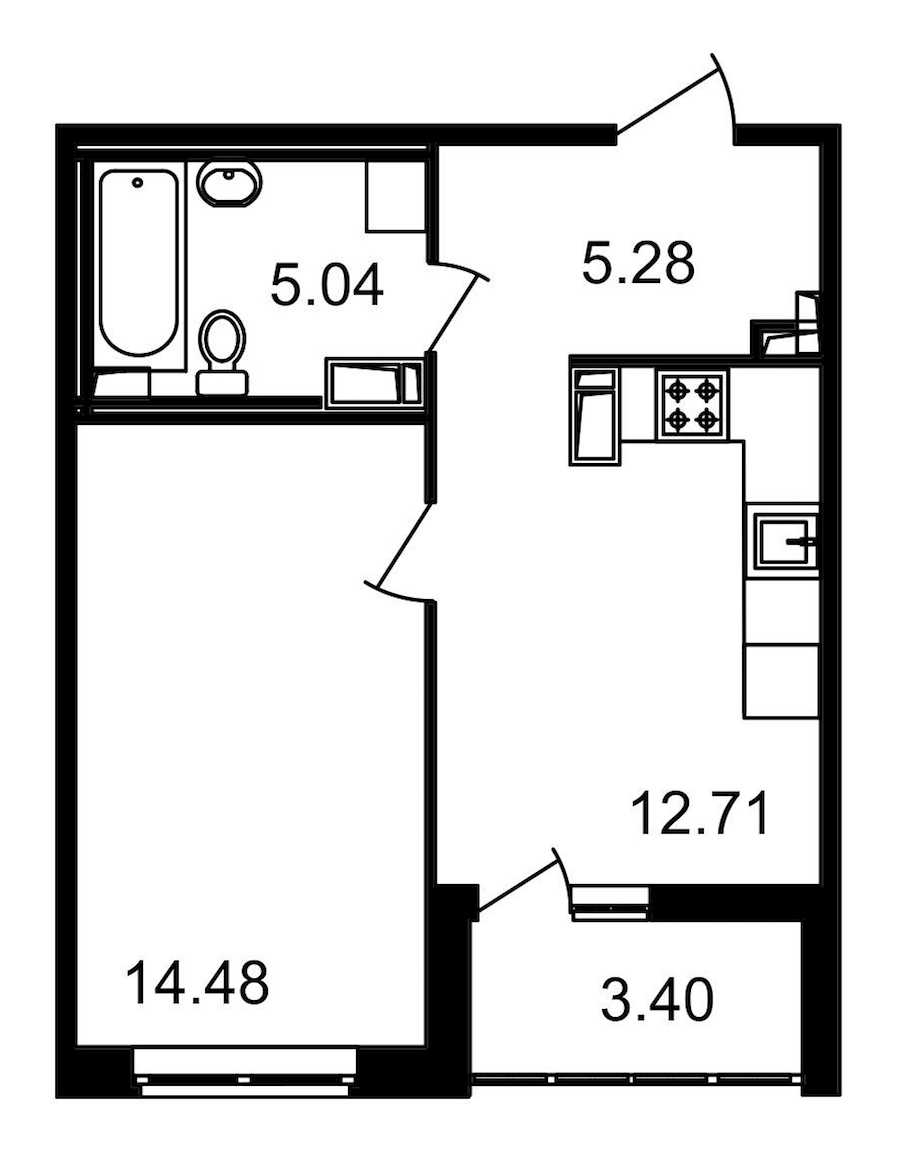 Однокомнатная квартира в : площадь 40.91 м2 , этаж: 10 – купить в Санкт-Петербурге